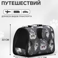 Сумка - переноска каркасная &laquo;Зимние коты&raquo;, размер S, 37.5&times;17&times;22 см