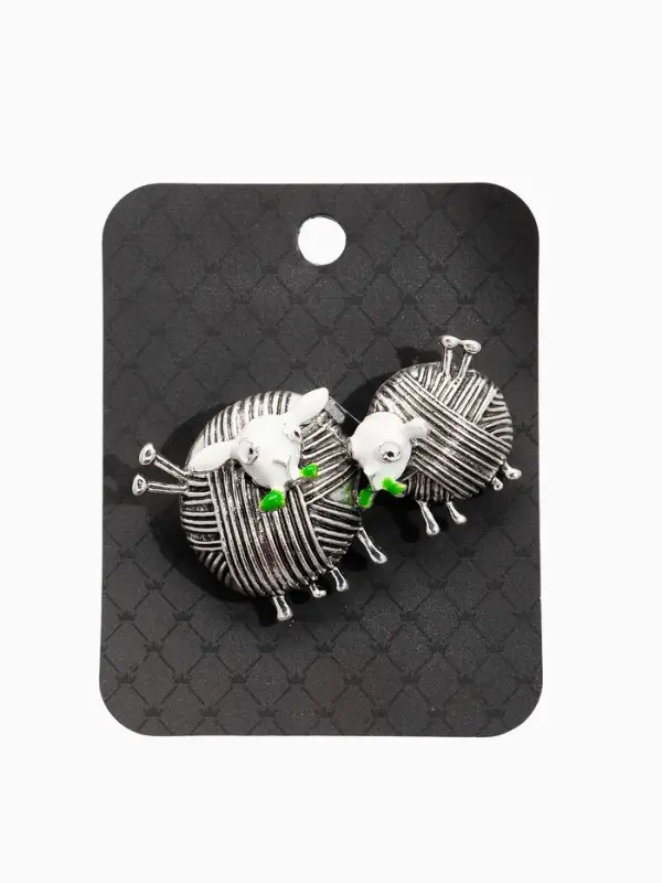 Брошь «Овечки пара», цвет белый в чернёном серебре