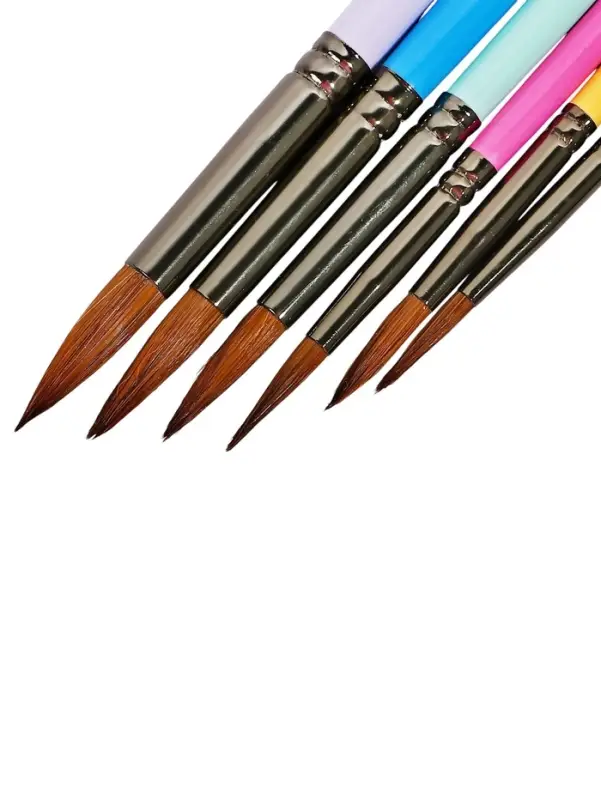 Набор кистей для рисования, пони, 6 штук: № 2, 4, 6, 8, 10, 12, круглые, с цветными ручками, пастель, международный размер