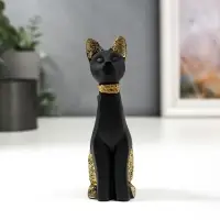 Фигурка полистоун &laquo;Чёрная кошка с золотыми ушками и лапками&raquo;, 12.5&times;5.5&times;3.7 см