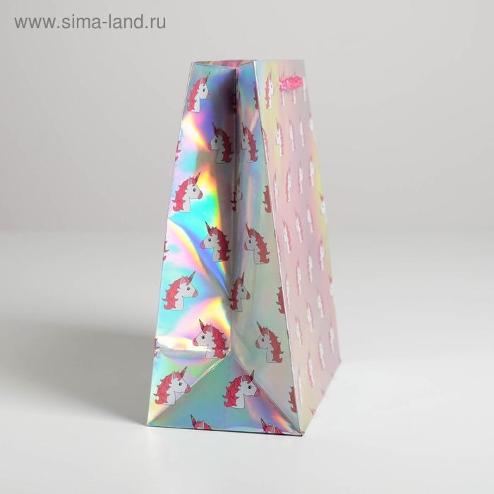 Пакет подарочный голографический, упаковка, «Единорожки», 18 х 23 х 10 см