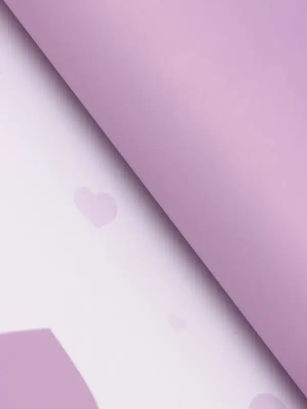 Пленка для цветов, "Сердца на белом", сиреневый, 57х57 см
