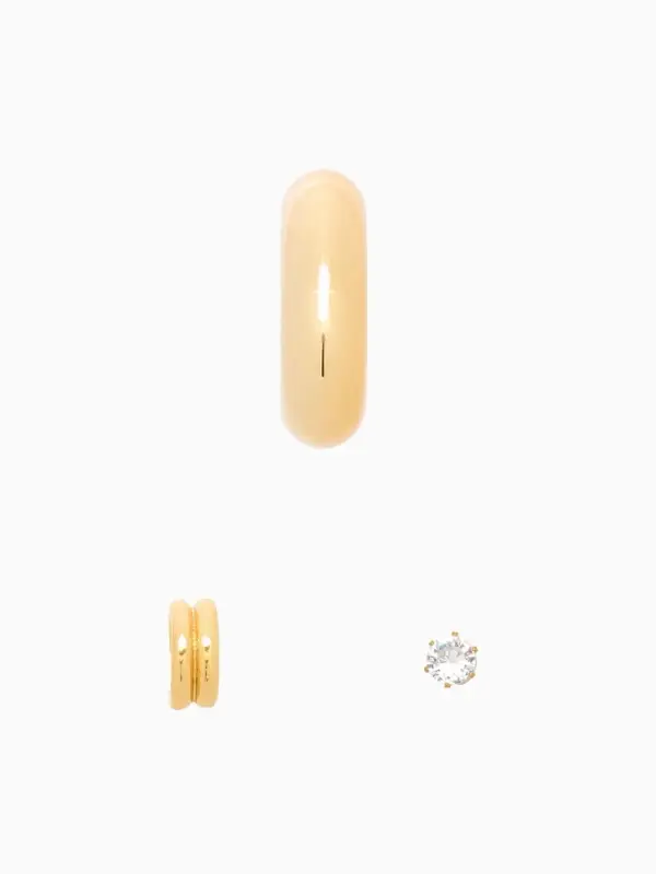 Серьга и кафф QF &laquo;Бублик&raquo;, набор 3 шт. стразы, цвет золото