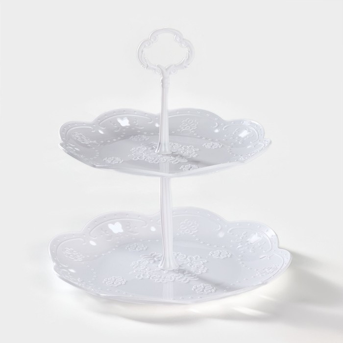 Этажерка-фруктовница круглая «Вивьен», 2 яруса, d=22 см, d=26 см, цвет белый