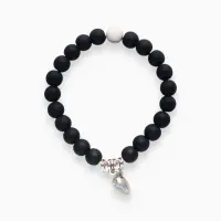 Браслеты парные &laquo;Неразлучники&raquo; на магните, сердце, чёрно-белые в серебре, d=6 см