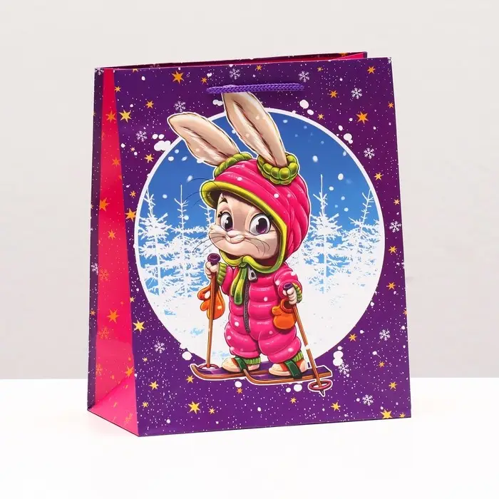 Пакет подарочный «Зайчик лыжник» , 18×22.3×10 см