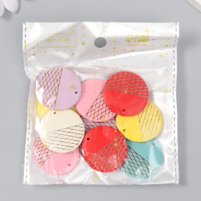 Декор для творчества дерево "Круг с золотой сеткой" МИКС 3х3х0,5 см