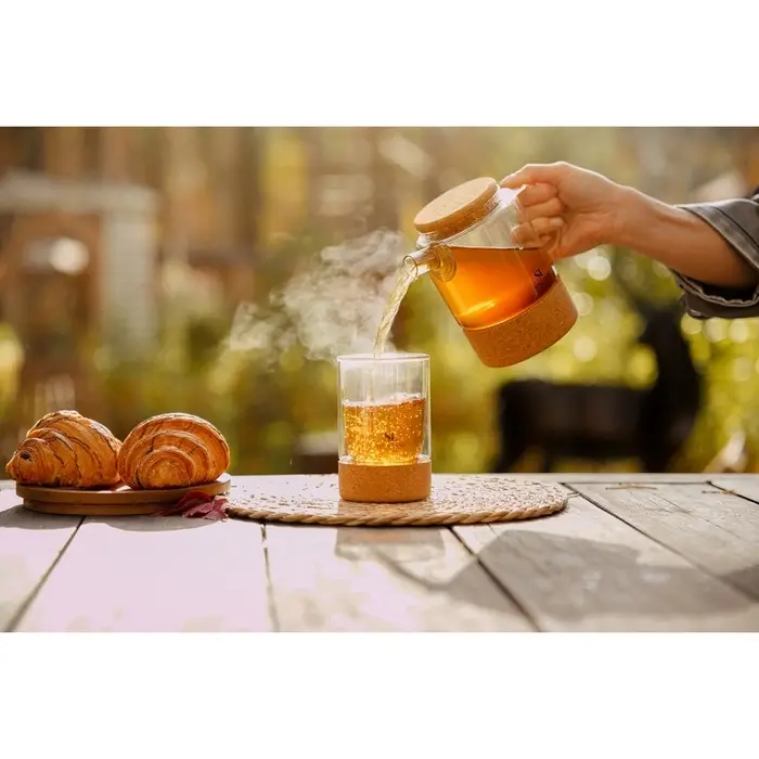 Стакан SL Home &laquo;Алькорноке&raquo;, 300 мл, 8&times;12 см, с двойными стенками, на пробковой подставке, стекло, прозрачный