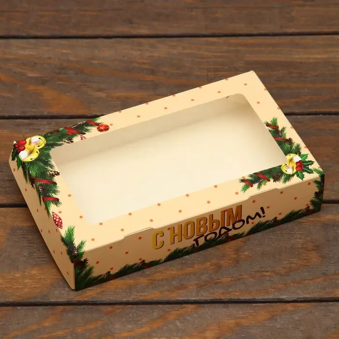 Коробка складная Коробка складная "Праздничное настроение", 20 х 12 х 4 см с окном