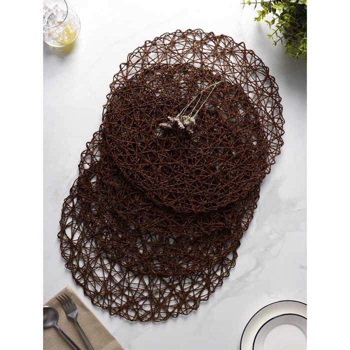 Салфетки сервировочные на стол Доляна «Одуванчик», 4 шт, d=38 см, цвет коричневый Салфетки сервировочные на стол Доляна «Одуванчик», 4 шт, d=38 см, цвет коричневый