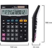 Калькулятор настольный ПОЛНОРАЗМ. Deli E1630, 12-р, дв.пит,188x140мм,черн