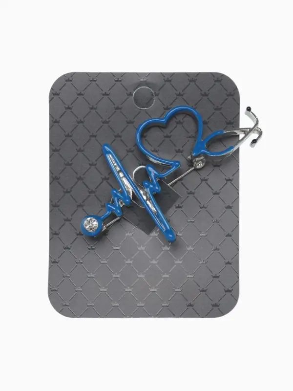 Брошь &laquo;Стетоскоп кардиограмма&raquo;, синяя в серебре