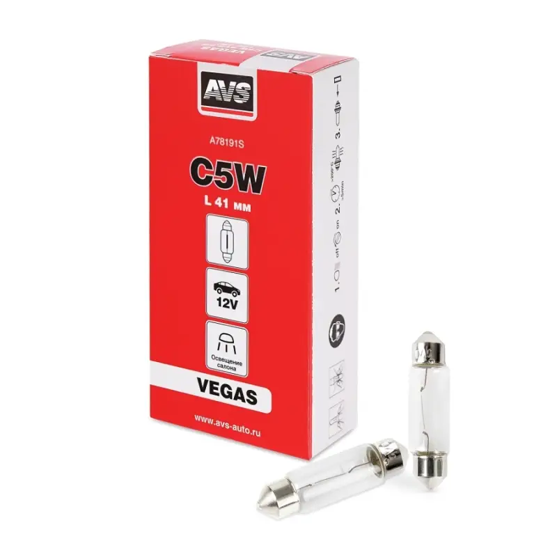Лампа AVS Vegas 12V.С5W(SV8.5/8)L41мм. BOX 10шт.
