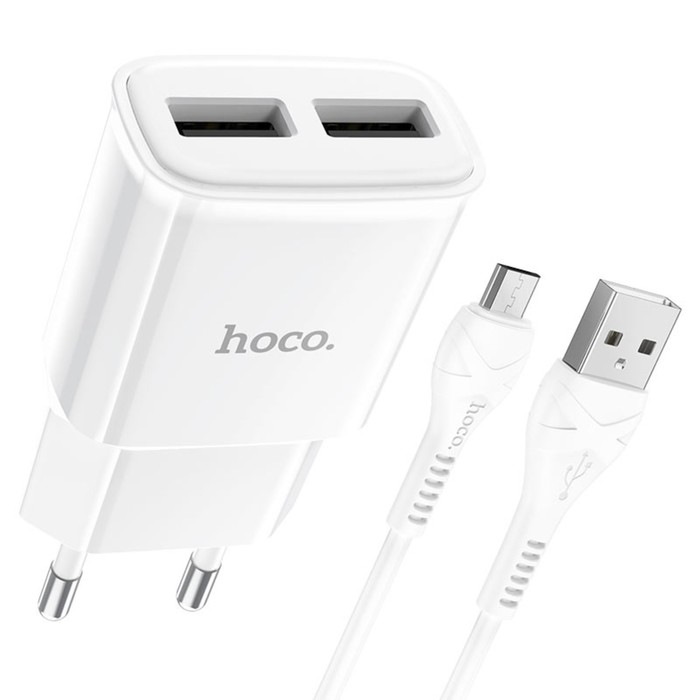 Сетевое зарядное устройство Hoco C88A, 2 USB, 2.4 А, кабель Micro USB - USB, 1 м, белый Сетевое зарядное устройство Hoco C88A, 2 USB, 2.4 А, кабель Micro USB - USB, 1 м, белый