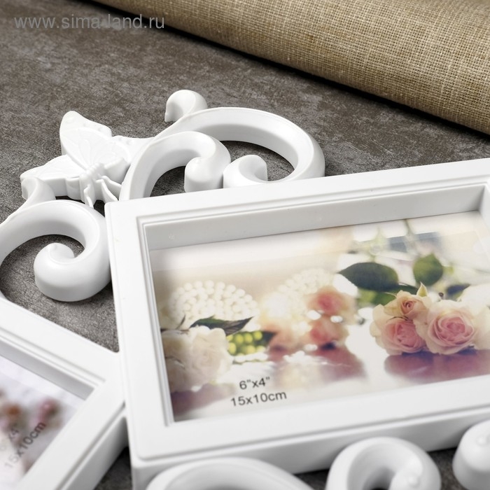 Фоторамка пластик на 9 фото 10х10, 10х15 см  Фоторамка пластик на 9 фото 10х10, 10х15 см "Узоры" белая 54х49 см