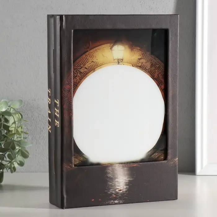 Шкатулка - книга световая &laquo;Поезд в туннеле&raquo;, дерево, искусственная кожа, 28&times;19&times;6 см