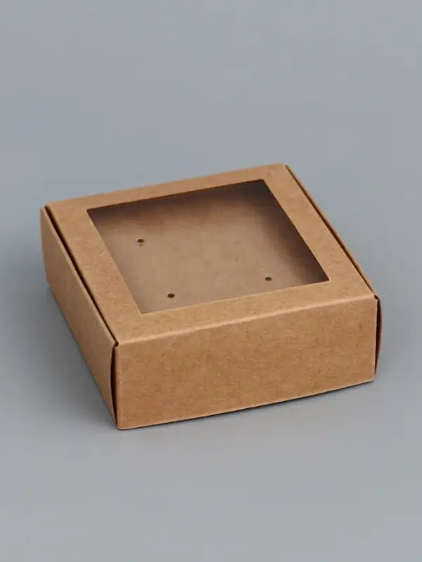 Коробка для бижутерии с PVC окном 8×8×3 см, крафт Коробка для бижутерии с PVC окном 8×8×3 см, крафт