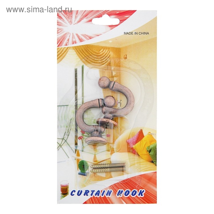 Крючок для штор KS003, однорожковый, цвет медь Крючок для штор KS003, однорожковый, цвет медь