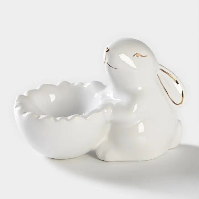 Подставка для яйца Доляна &laquo;Зайка в золотом&raquo;, 11&times;6&times;8 см, белая