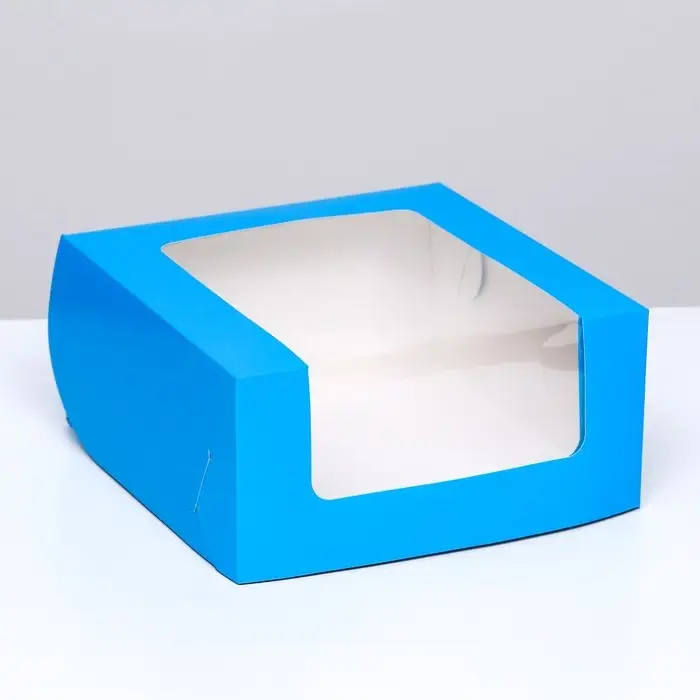 Кондитерская упаковка с окном, синяя, 21×21×10 см Кондитерская упаковка с окном, синяя, 21×21×10 см