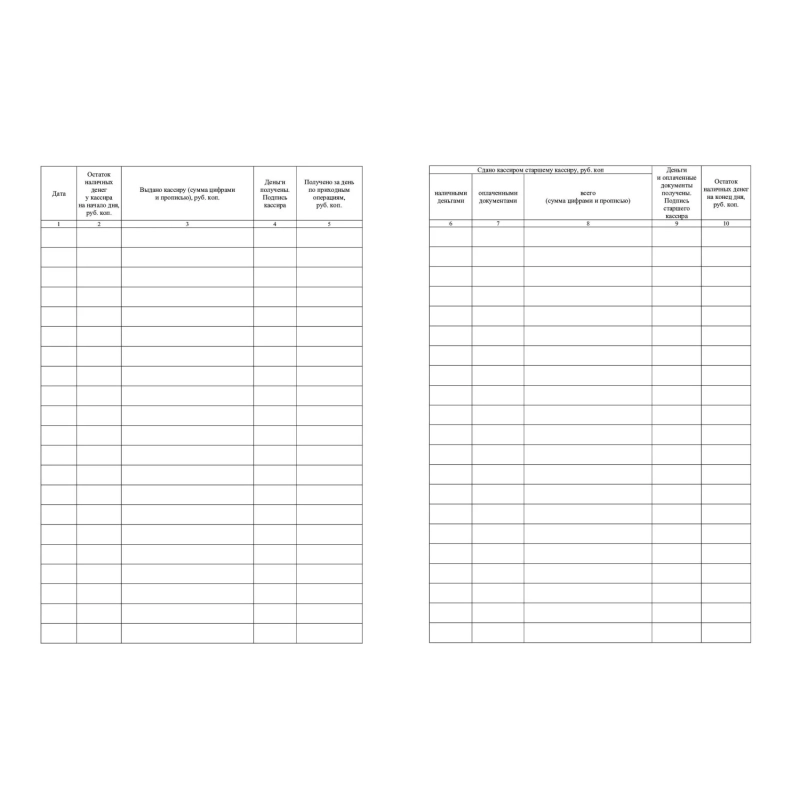 Книга учета принятых и выданных кассиром денежн средств Форма КО-5/КЖ-1793