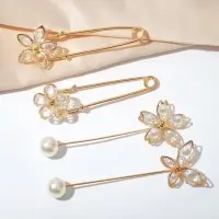 Набор булавок (4 шт.) &laquo;Цветы&raquo;, 8 см, белый в золоте