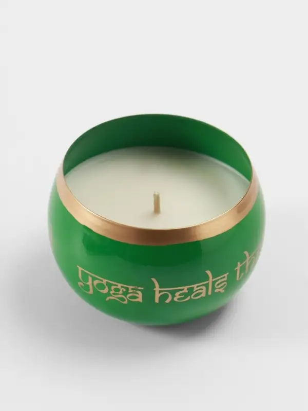 Свеча в чаше Yoga heal the soul, 200 г, 8.5&times;7 см, соевый воск, зелёная