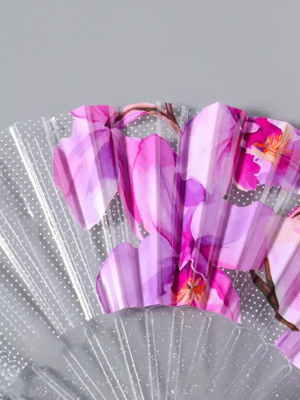Веер складной пластик &laquo;Орхидея розовая&raquo;, блеск, 23 см