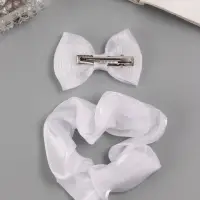 Набор для волос Выбражулька &laquo;Школьница&raquo;, резинка 10 см, зажим 6.5 см, полоски, белый