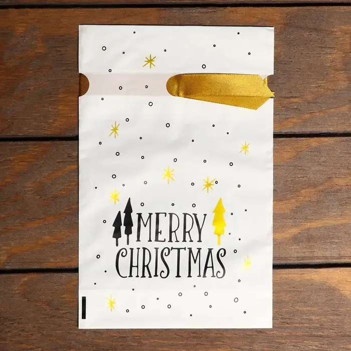 Пакет полиэтиленовый подарочный, с завязками  Пакет полиэтиленовый подарочный, с завязками "Ёлочки", 15*23см.