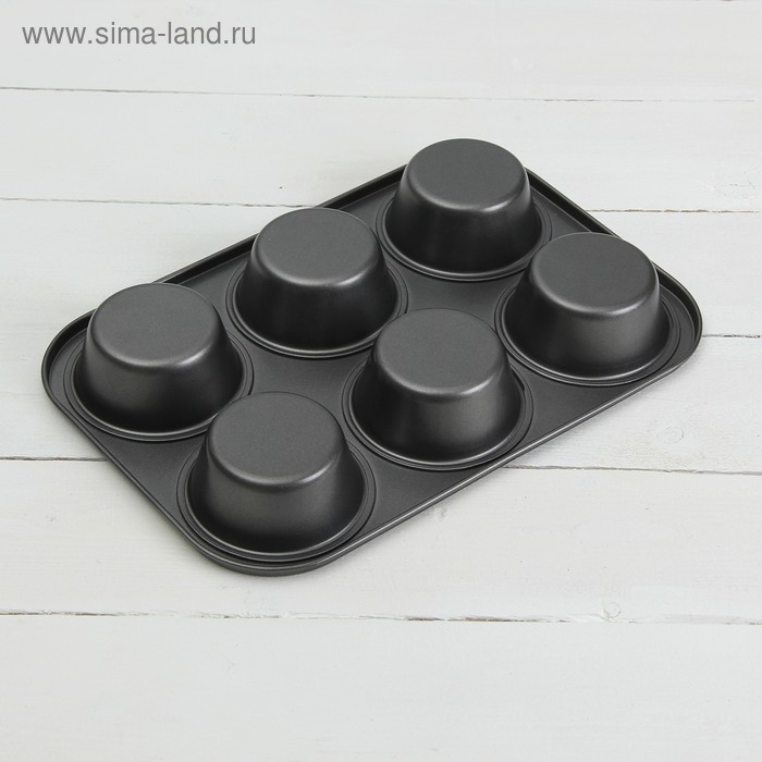 Форма для выпечки Доляна «Жаклин. Круг», 31,6×21,8×3,5 см, 6 ячеек, антипригарное покрытие, цвет чёрный Форма для выпечки Доляна «Жаклин. Круг», 31,6×21,8×3,5 см, 6 ячеек, антипригарное покрытие, цвет чёрный