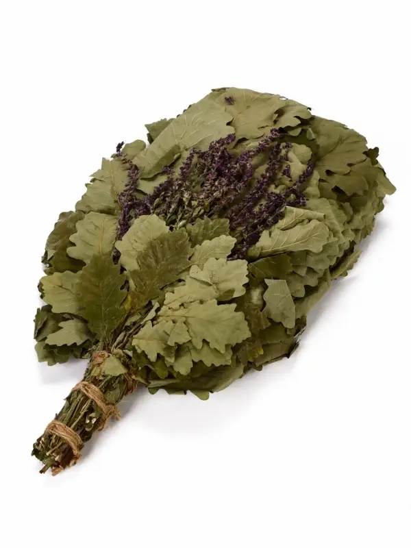 Веник для бани и сауны, дубовый, с шалфеем