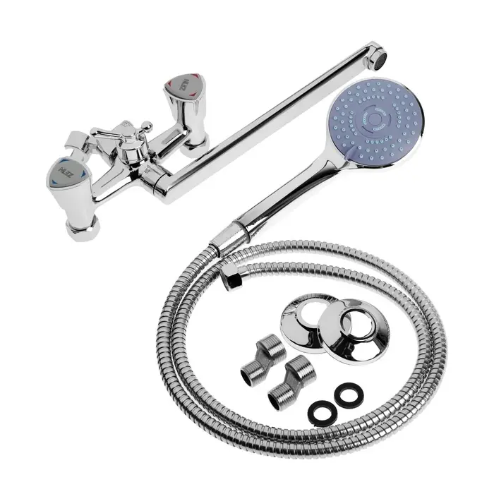 Смеситель для ванны ZEIN Z3726, двухвентильный, излив 30 см, лейка 3 режима, хром