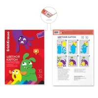 Картон цветной ErichKrause. Jolly Friends, А4, 10 цветов, 10 листов, мелованный, односторонний, глянцевый, на склейке