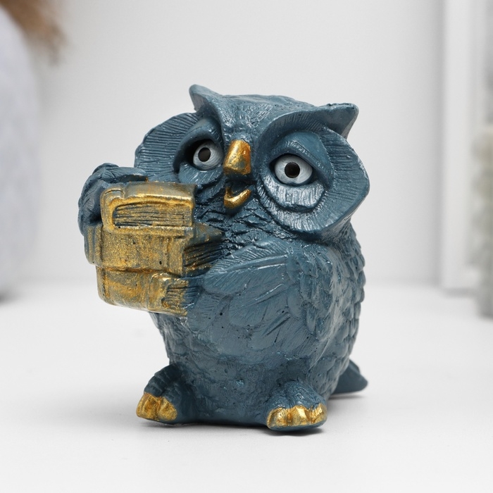 Фигура Фигура "Сова с книгами" серо-голубой 10х6х6см