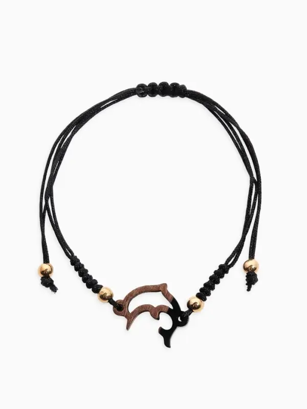 Браслет на нити &laquo;Дельфин&raquo;, d=7 см, дерево, чёрный в золоте