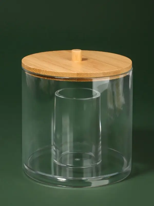 Органайзер для ватных палочек &laquo;BAMBOO&raquo;, с крышкой, d=9.5&times;9.7 см, прозрачный, коричневый