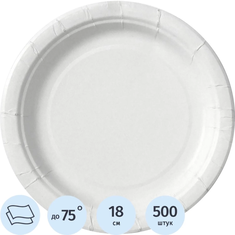 Тарелка одноразовая из ламинированной бумаги д 180 мм, 500 шт/кор