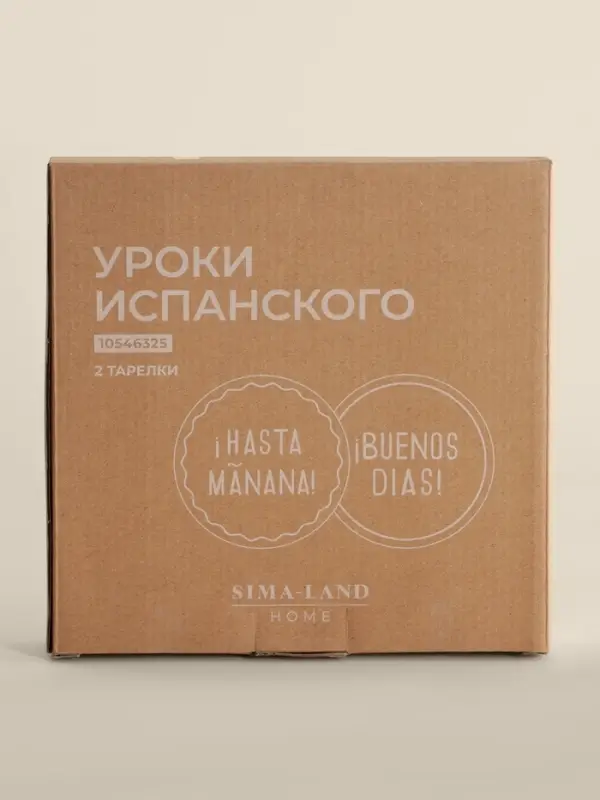 Тарелки SL Home &laquo;Уроки испанского: &iexcl;Hasta ma&ntilde;ana - Buenos dias&raquo;, d=22 см, набор 2 шт., фарфор, белые, фиолетовые