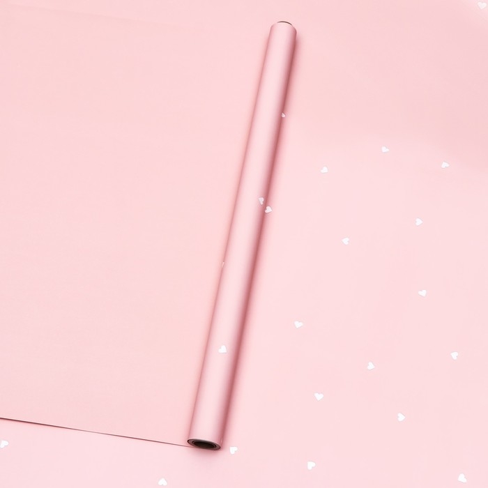 Пленка для цветов, 57см х 10 м, Пленка для цветов, 57см х 10 м, "Сердечки", нежно-персиковая, 65 мкм