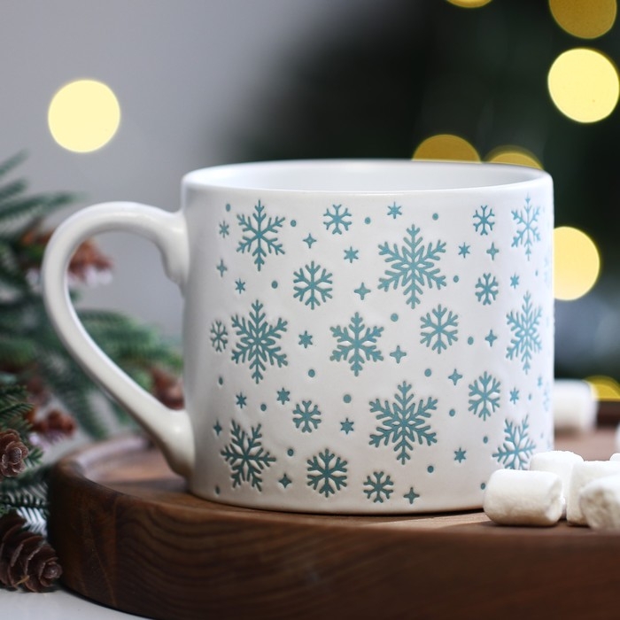 Новый год! Кружка новогодняя керамическая «Снежинки», 320 мл, цвет белый