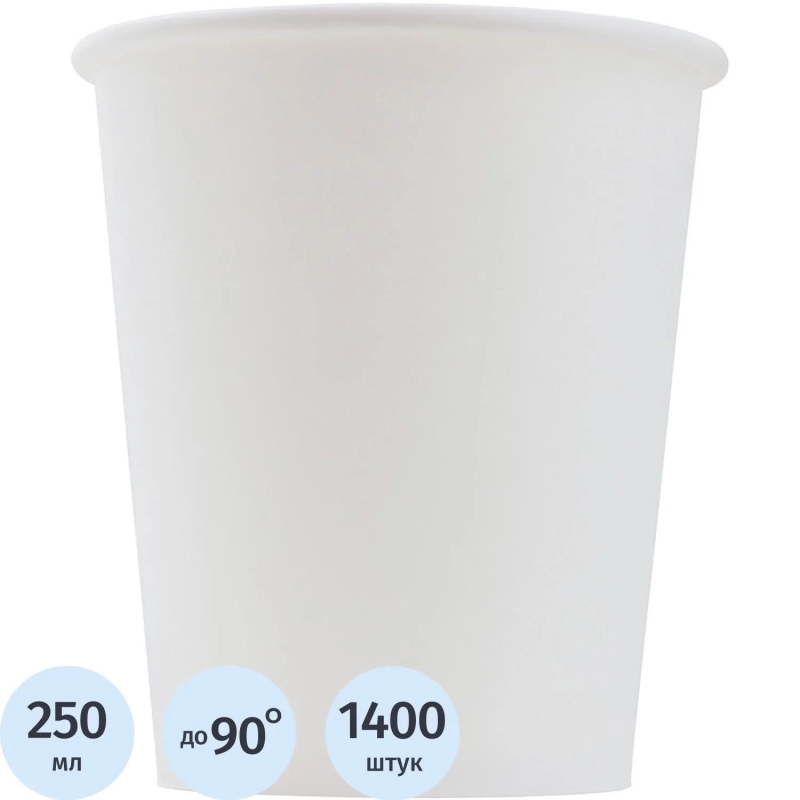 Стакан одноразовый бум 1-сл. d-80мм 250мл белый Light 1400шт/кор