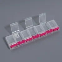 Органайзер для хранения мелочей, 7 ячеек, с кнопками, 22&times;5&times;2.5 см, розовый, прозрачный