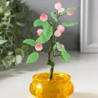 Сувенир бонсай "Дерево с персиками в чаше богатства" 9 персиков 14 листьев 7,5х9,5х16 см
