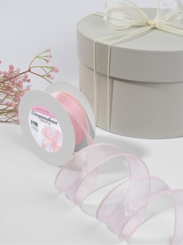 Лента капроновая «Волна», с блеском, 40 мм, 10 ± 1 м, цвет светло-розовый №36