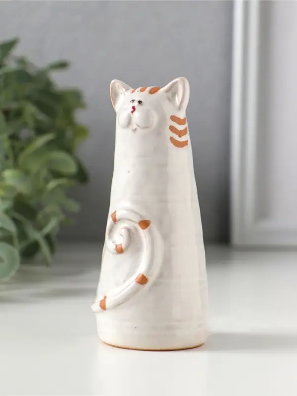 Фигурка керамика &laquo;Полосатый котик, хвост рогаликом&raquo;, 4.7&times;4.7&times;10.1 см