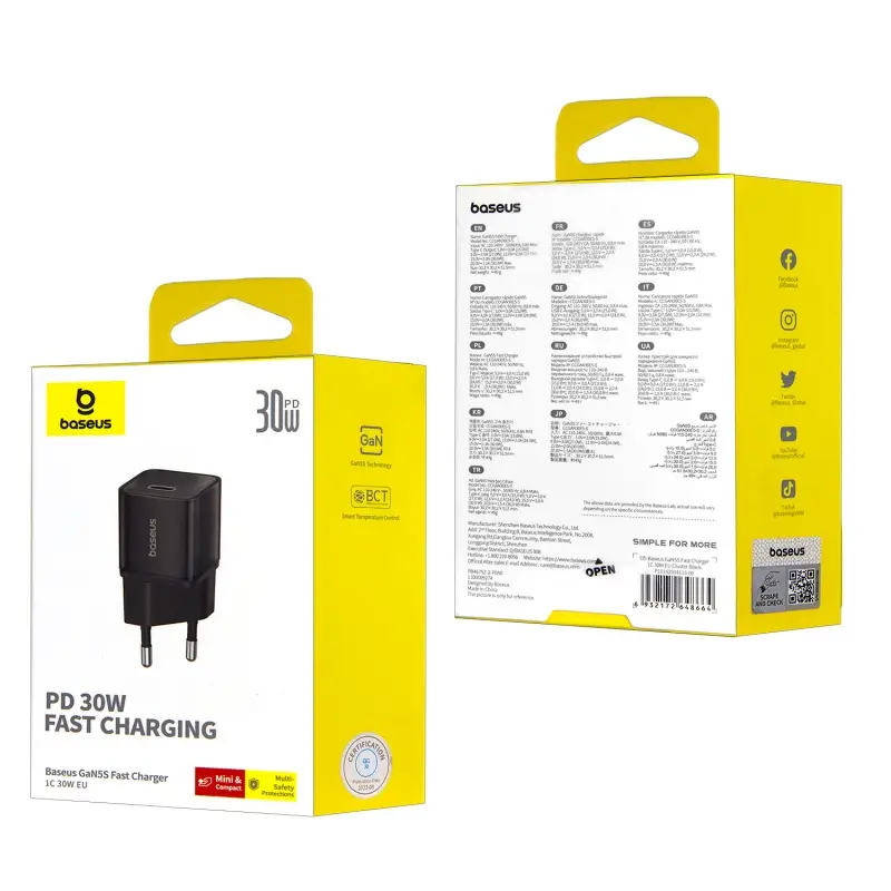 Переходник сетевого зарядного устройства на Type-C 30W GAN5S P10162504113-00 Baseus черный