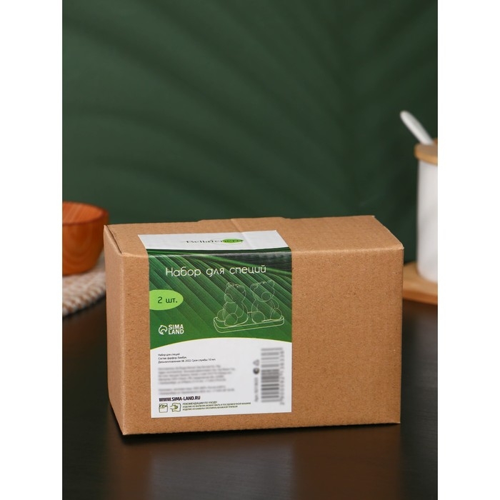 Набор фарфоровый для специй на бамбуковой подставке BellaTenero «Медведи», 2 предмета: солонка 80 мл, перечница 80 мл, цвет белый