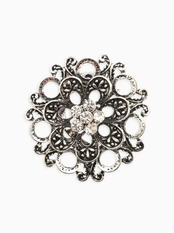 Зажим для платка Зажим для платка "Цветок астры", цвет белый в чернёном серебре