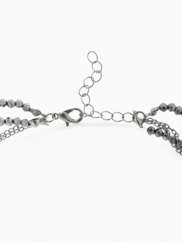 Колье "Сердце" переплетение, цвет серый в серебре